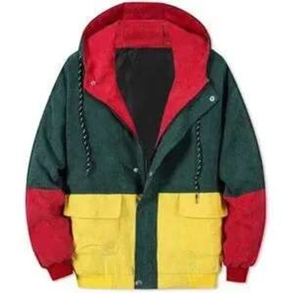 NWOT Zaful Retro Corduroy Jacket Men XL Multi Color Colorblock Hooded Streetwear